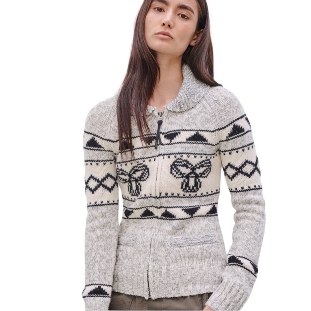 Aritzia TNA Sea to Sky Cowichan Zip Cardigan Sweater in 100% Lambswool Size S